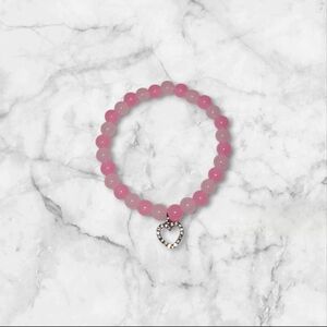 Pink Beaded Bracelet with Heart Charm